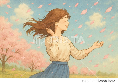 桜と女性 125961542