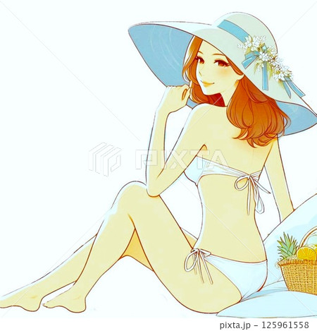 帽子をかぶった水着の女性 125961558