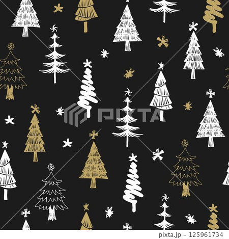 手描きのクリスマスツリーのパターン 125961734