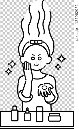 熱衷於皮膚護理的女性插圖(僅畫線) 熱衷於皮膚護理的女性插圖(僅畫線) 125962072