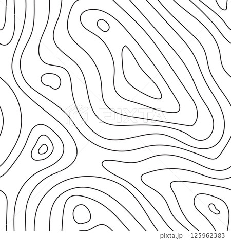 Seamless topographic map texture. Line topography map contour background, geographic grid. Mountain hiking trail over terrain. 125962383