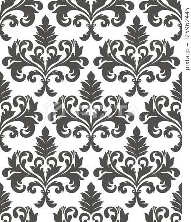 Seamless vintage floral damask pattern in monochrome 125962445
