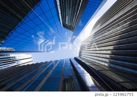 Urban Architecture of High Rise Skyscrapers with Reflective Glass Windows 125962755