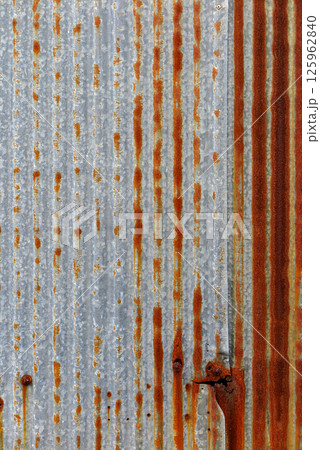 Metal Sheet, Galvanized Iron plate, gray corrugated metal cladding use as wall. 125962840