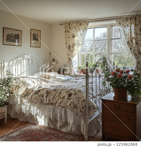 おしゃれなカントリー調のベッドルーム 125962868