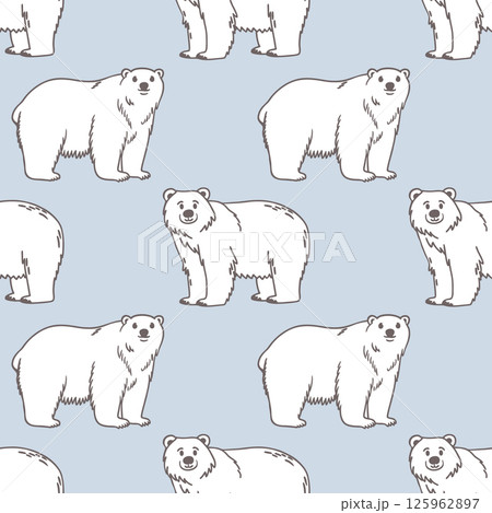 Seamless pattern with polar bears. Polar bears on light blue surface. Sketch illustration, background. 125962897