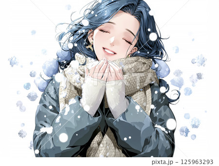雪が降って嬉しくて笑顔になる冬妖精のイラスト素材 125963293