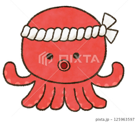 鉢巻をしたかわいいタコのイラスト 鉢巻をしたかわいいタコのイラスト 125963597