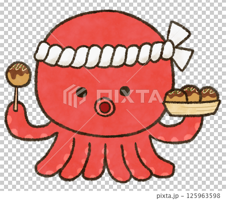 Illustration of a cute octopus holding takoyaki Illustration of a cute octopus holding takoyaki 125963598