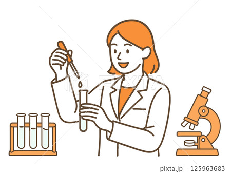 実験中の女性研究者と理科器具 125963683