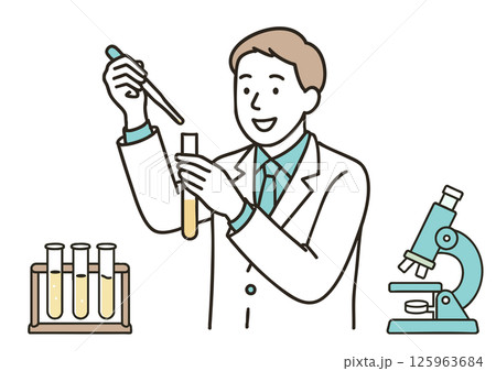 実験中の男性研究者と理科器具 125963684