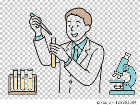 実験中の男性研究者と理科器具 125963684