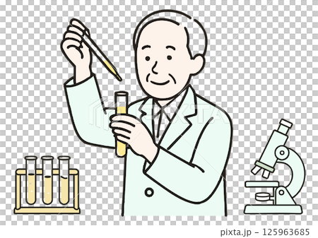 実験中のシニア男性研究者と理科器具 125963685