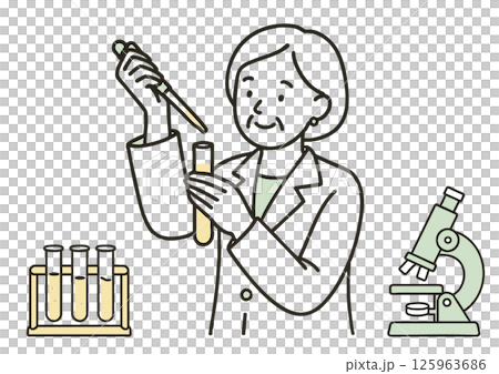 實驗期間的高級女性研究員和科學設備 實驗期間的高級女性研究員和科學設備 125963686