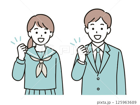 ガッツポーズをする高校生の男女イラスト 125963689