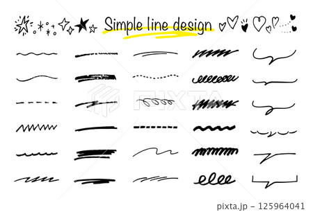 手描きの線のセット。落書きのマーカーペン。下線のベクター素材。 125964041