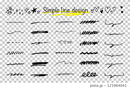 手描きの線のセット。落書きのマーカーペン。下線のベクター素材。 125964041
