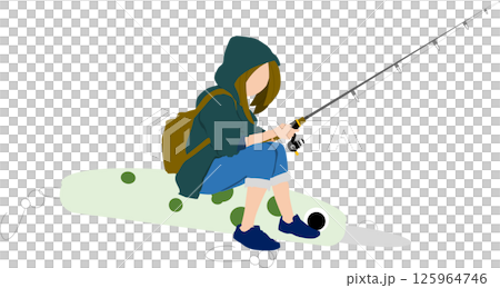 Illustration of a woman fishing Illustration of a woman fishing 125964746