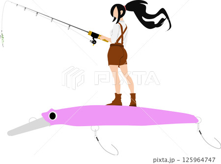 釣りをする女性のイラスト	 125964747