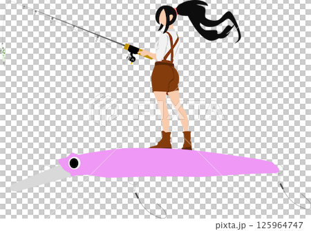 一個女人釣魚的插圖 125964747