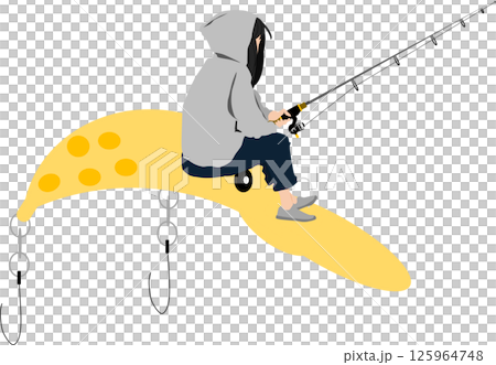 釣りをする女性のイラスト	 125964748