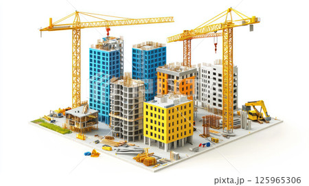 Modern urban development featuring construction cranes and buildings 125965306