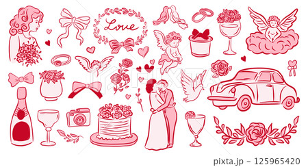 Stylish Wedding Illustrations Perfect for Unique and Celebratory Design Projects 125965420