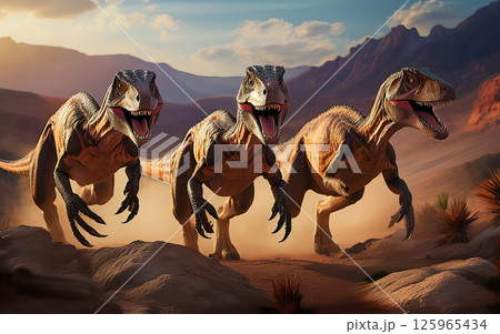 Generative AI Illustration Velociraptor Dinosaur 125965434