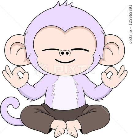 Cartoon Monkey Mascot Meditating in Zen Pose 125965891
