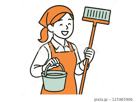笑顔で掃除する主婦・家事代行スタッフ 125965906