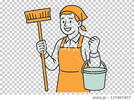 Househusband and male housekeeping staff cleaning with a smile 125965907