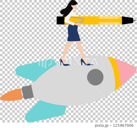 一位女商人乘坐火箭的插圖 125967006
