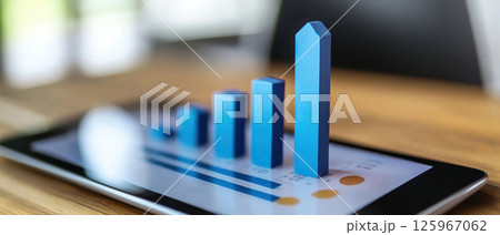 Bar graph representing growth and success on tablet screen, symbolizing leadership and achievement 125967062