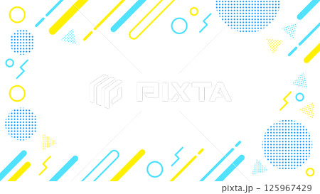 抽象的な幾何学模様のフレーム素材 チラシ・Web・動画背景16:9サイズ 水色 黄色	 125967429