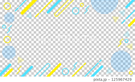 抽象的な幾何学模様のフレーム素材 チラシ・Web・動画背景16:9サイズ 水色 黄色	 125967429