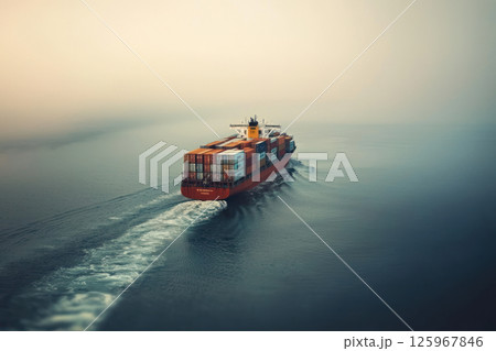 Freighter carrying goods through calm waters in Gulf of Mexico 125967846