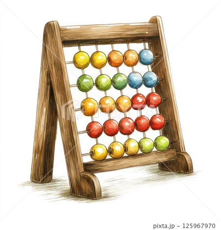 Colorful wooden abacus with vibrant beads, perfect for educational play 125967970