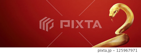 modern Chinese New Year banner featuring sleek golden snake silhouette vibrant red background 125967971