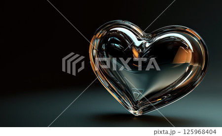 Elegant heart design with metallic finish on dark backdrop, creating striking visual with available copy space 125968404