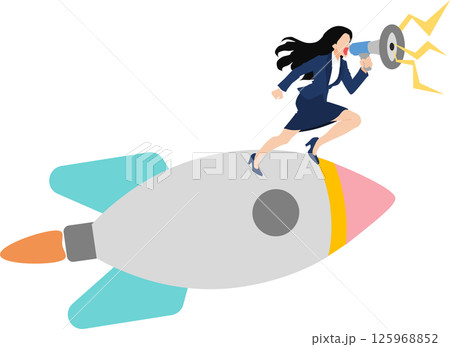 ロケットに乗るビジネスウーマンのイラスト 125968852