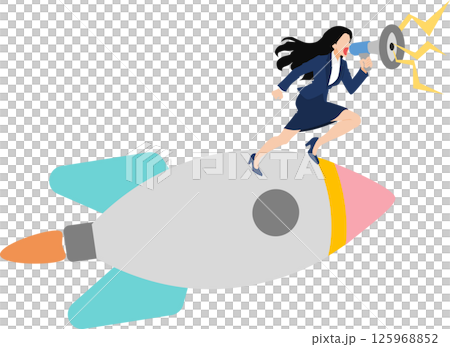 ロケットに乗るビジネスウーマンのイラスト 125968852