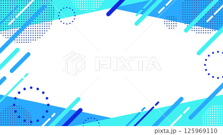 抽象的な幾何学模様のフレーム素材 チラシ・Web・動画背景16:9サイズ 水色 青 抽象的な幾何学模様のフレーム素材 チラシ・Web・動画背景16:9サイズ 水色 青 125969110