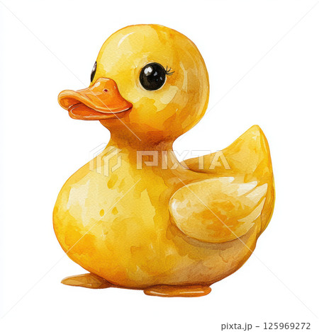 cute yellow rubber duck painted in watercolor style, isolated on white background 125969272