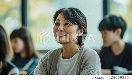 柔らかな笑みを浮かべるショートヘアのシニア女性 125969589