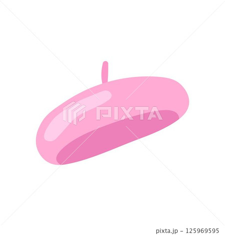 Simple flat illustration of pink beret hat on white background. 125969595