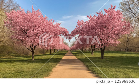 ハート型に咲く桜並木の春の小道 125969630