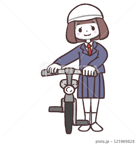 自転車と並ぶ女子学生イラスト 125969828