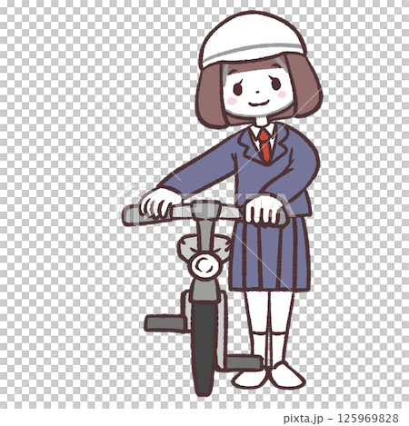 自転車と並ぶ女子学生イラスト 125969828