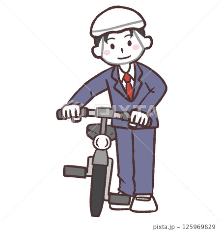 自転車と並ぶ男子学生イラスト 125969829