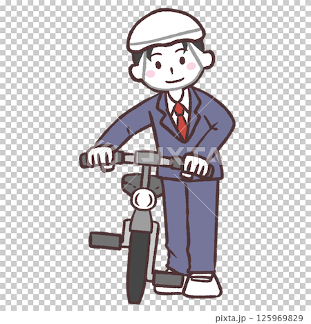自転車と並ぶ男子学生イラスト 125969829